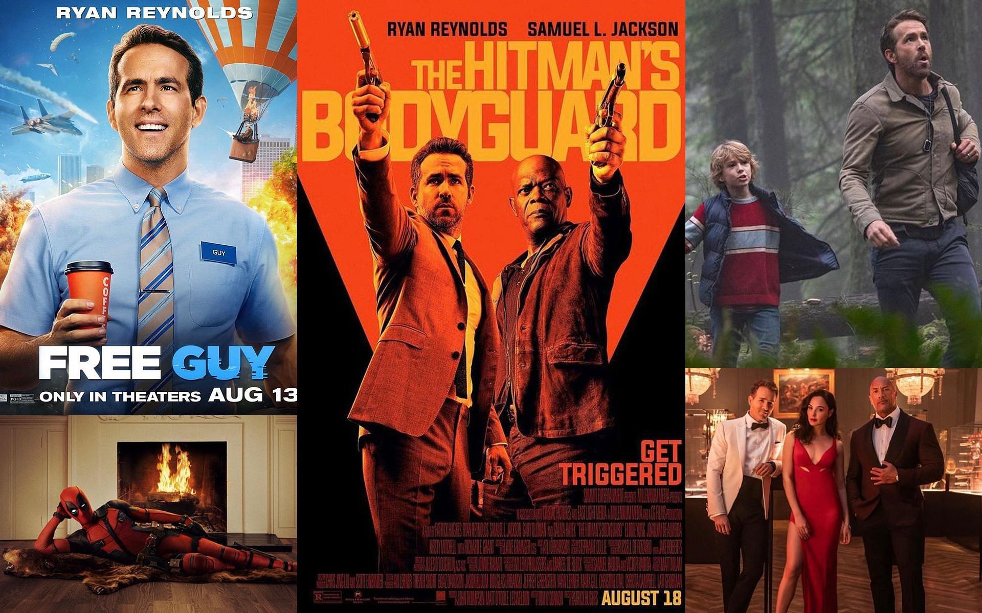 Ryan Reynolds as a part of action movies (Image via vancityreynolds/Instagram, deadpoolmovie/Instagram, freeguymovie/Instagram, hitmansbodyguard/Instagram)