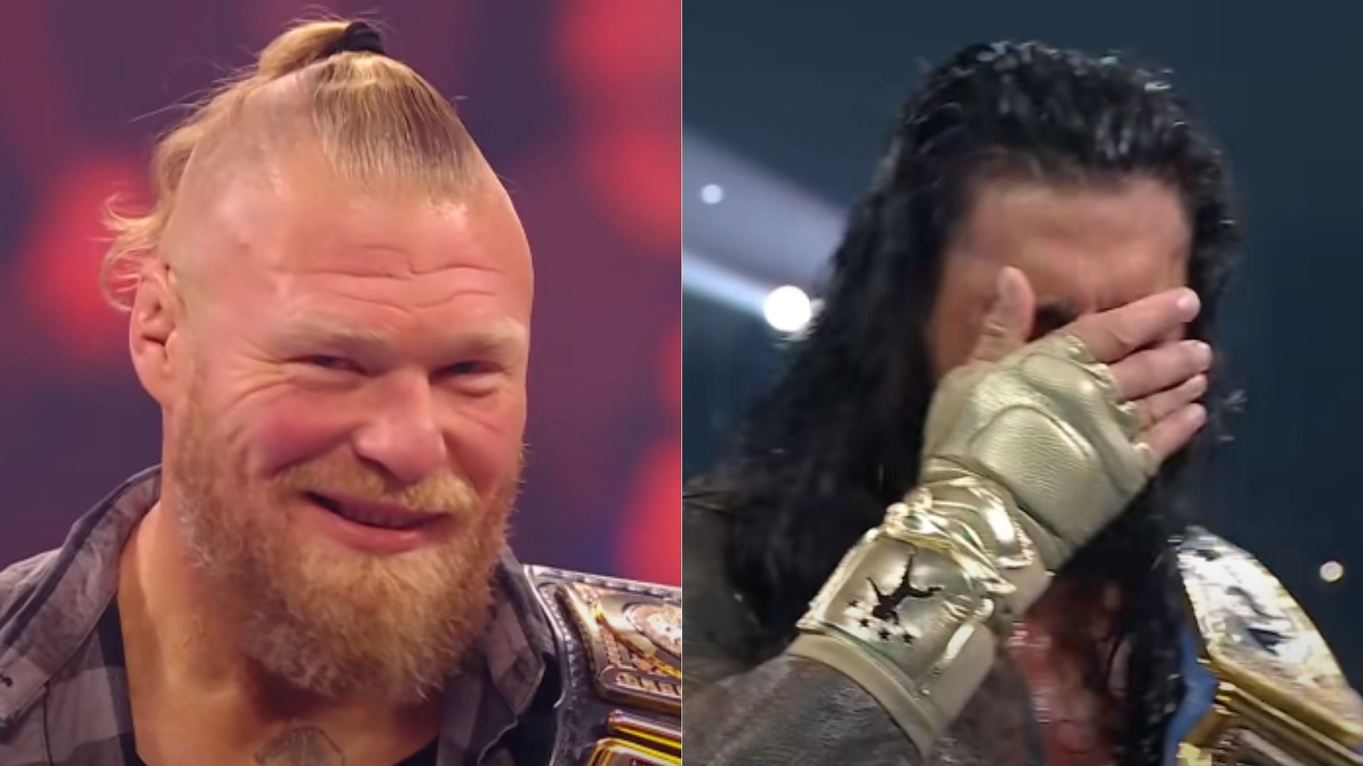 Brock Lesnar (left); Roman Reigns (right)