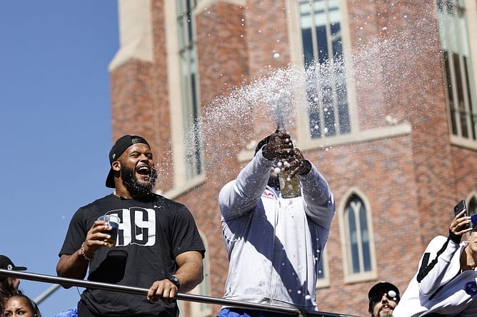 WATCH: Antonio Brown and Aaron Donald join Kanye West and Floyd Mayweather in celebrating boxing legend's 45th birthday