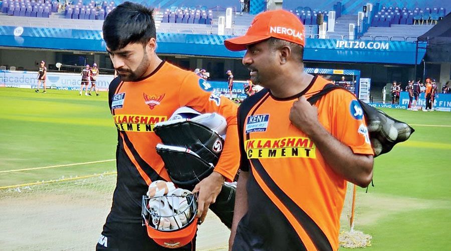 Rashid Khan (left) was mentored by Muralitharan during his SRH stint. Image: SRH