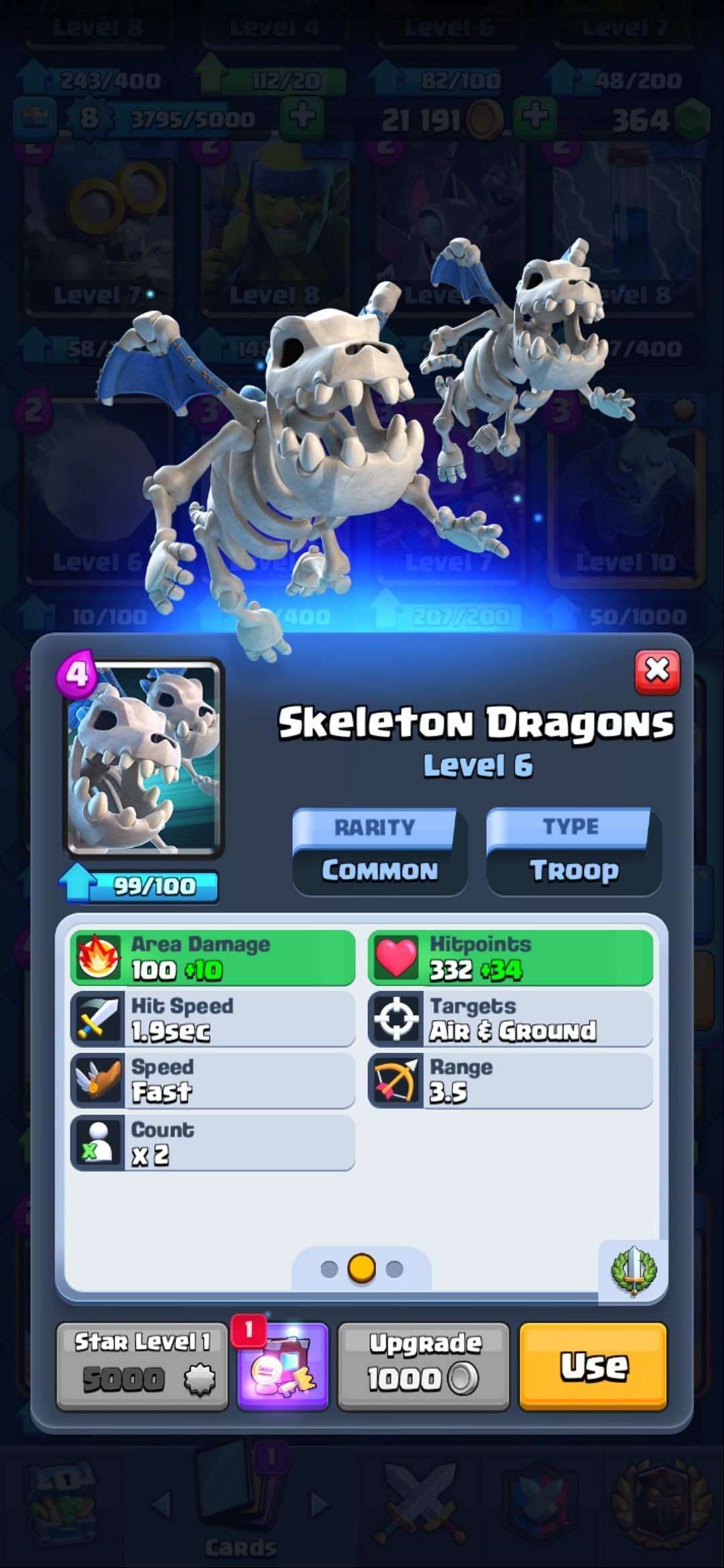 The Skeleton Dragons in Clash Royale (Image via Sportskeeda)