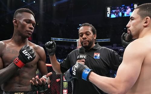 Israel Adesanya (left) and Robert Whittaker (right) react ahead of their main event this weekend [Image Credit: via @ufc on Instagram]