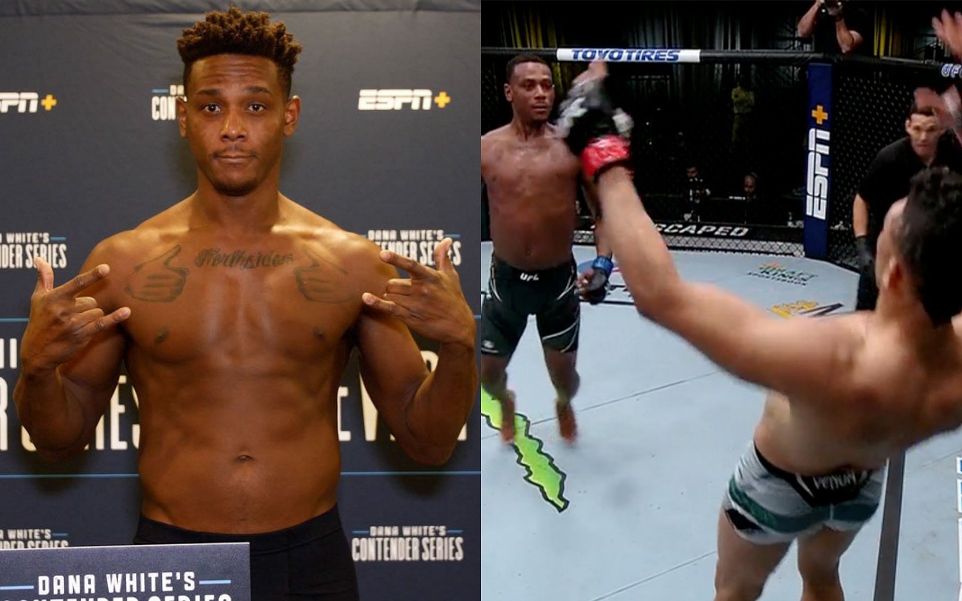 Jamahal Hill (left) and Walker vs. Hill (right) [PC Twitter: @TheLastHokage11 and @MMAFighting]