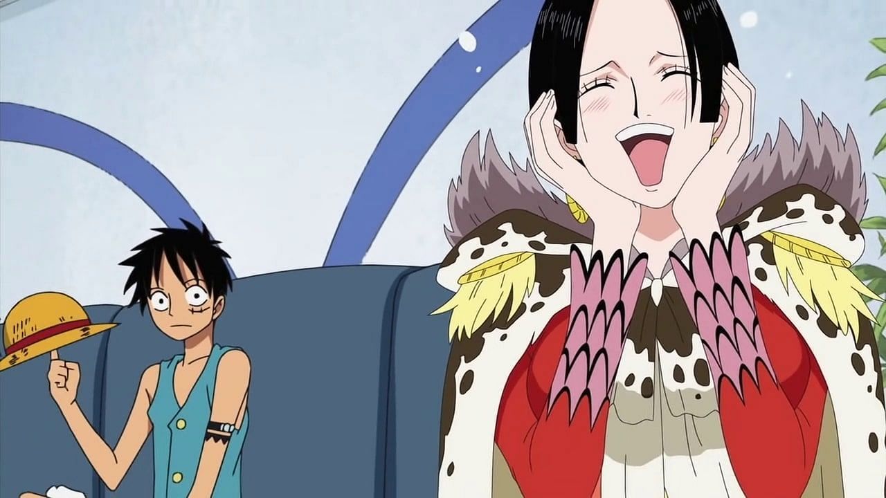 Luffy and Hancock as seen in the series&#039; anime (Image via Toei Animation)