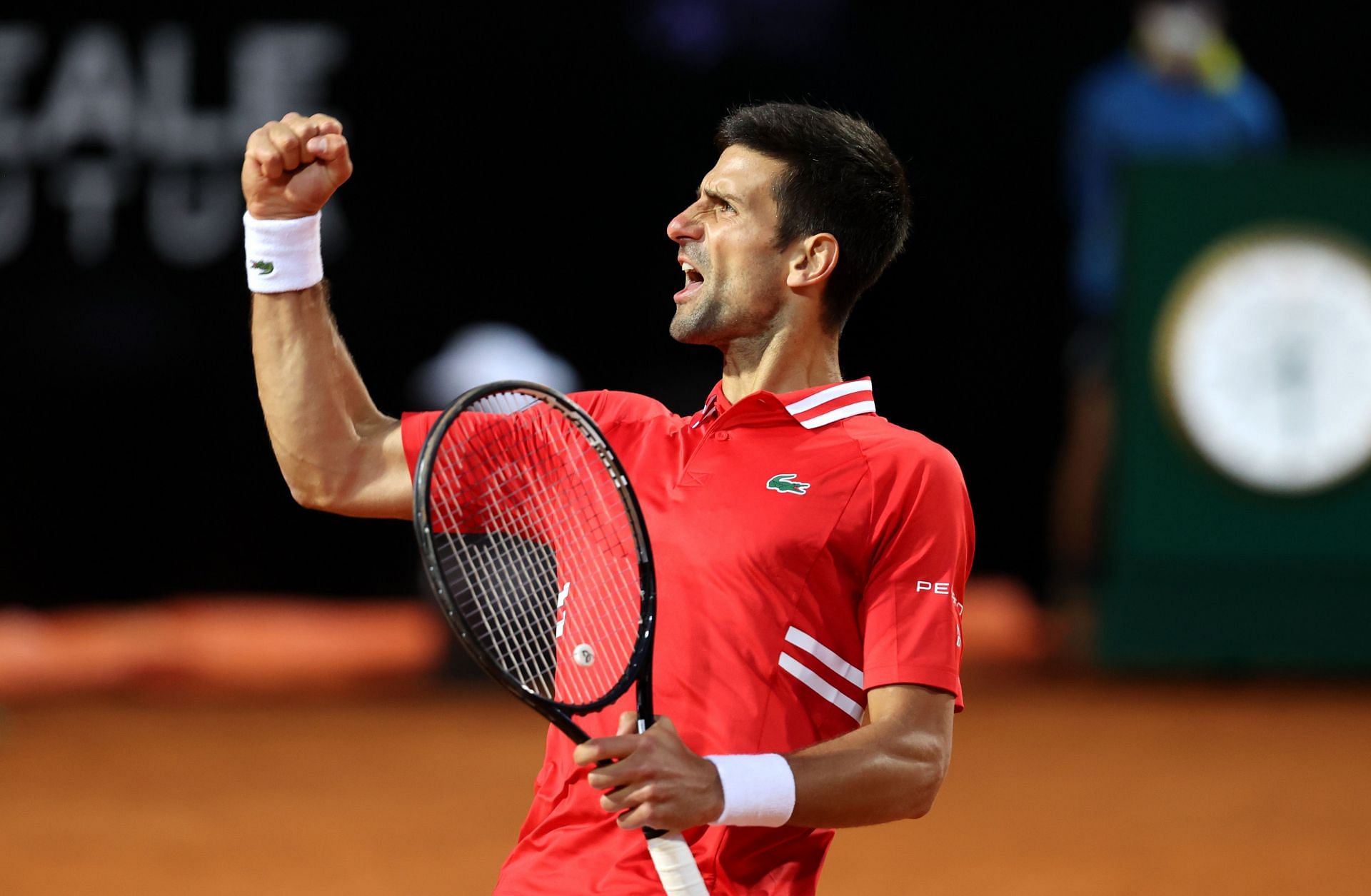 Novak Djokovic celebrates during the 2021 Italian Open in Rome