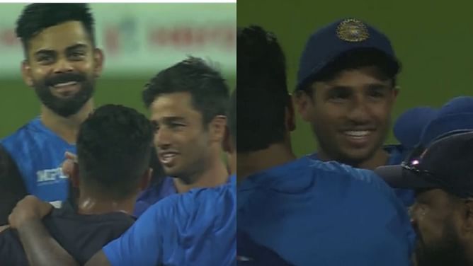 [Watch] Ravi Bishnoi gets his maiden international cap from Yuzvendra Chahal ahead of 1st India vs West Indies T20I