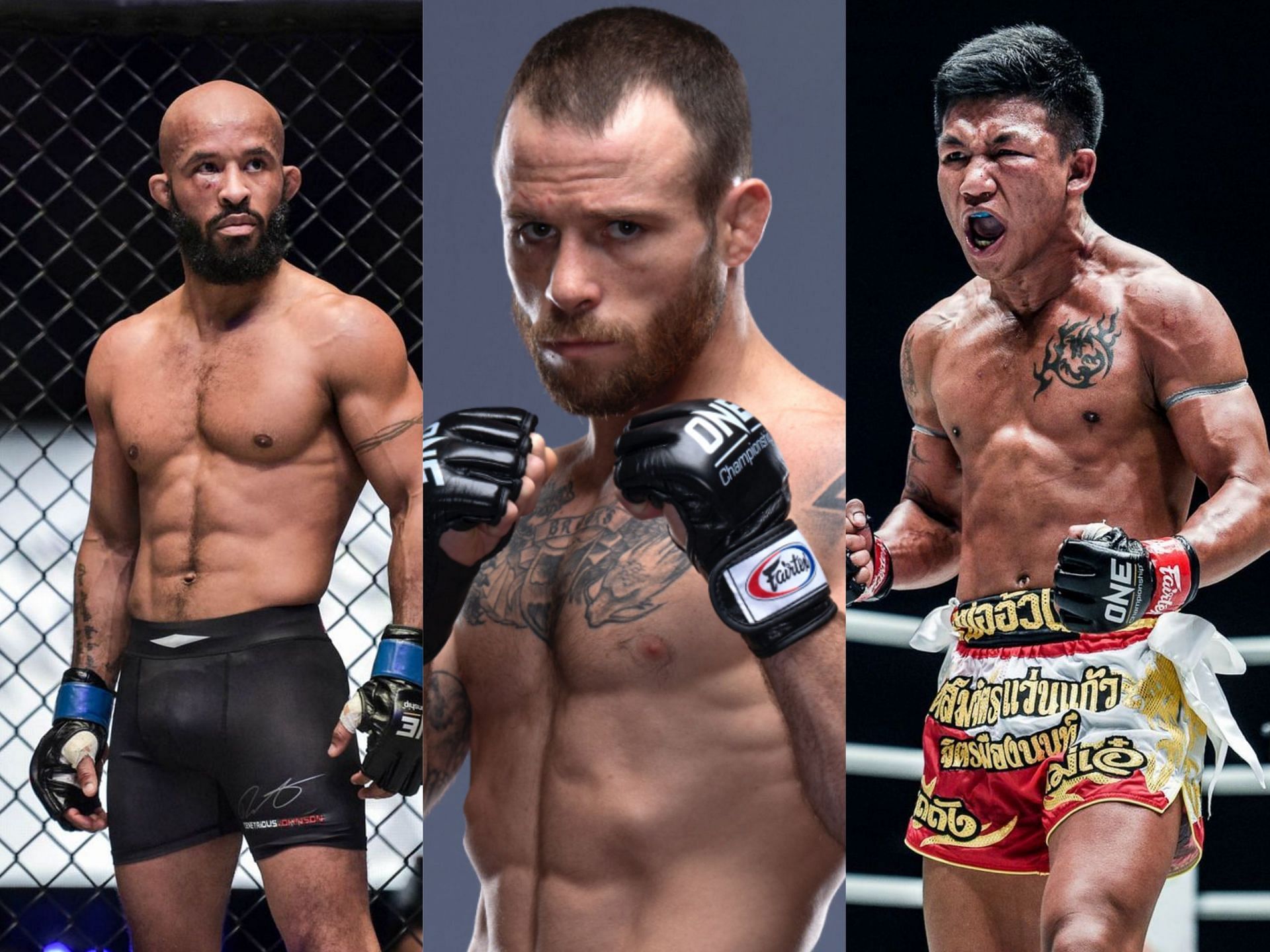 (From left) Demetrious Johnson, Jarred Brooks, Rodtang Jitmuangnon. [Photo: ONE Championship]