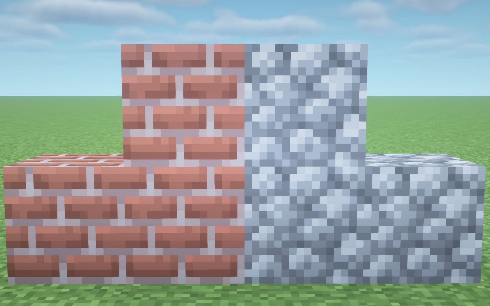 Bricks vs Cobblestone (Image via Minecraft)