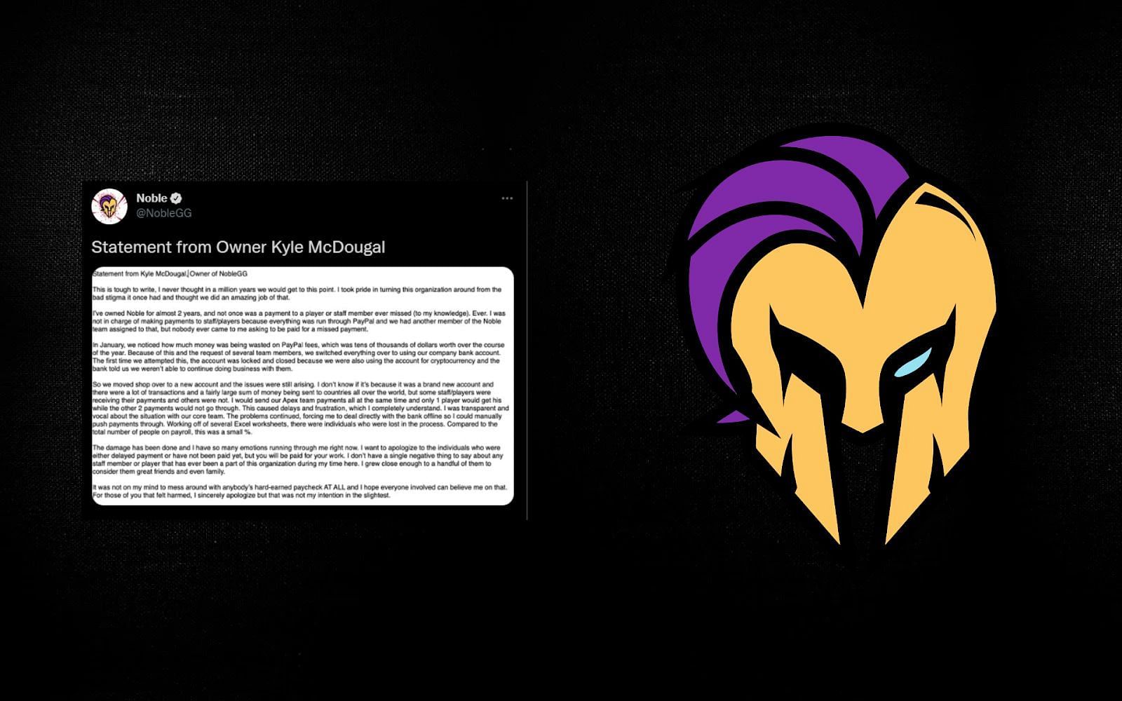 Kyle McDougal responds to accusations (Image by Noble Esports)