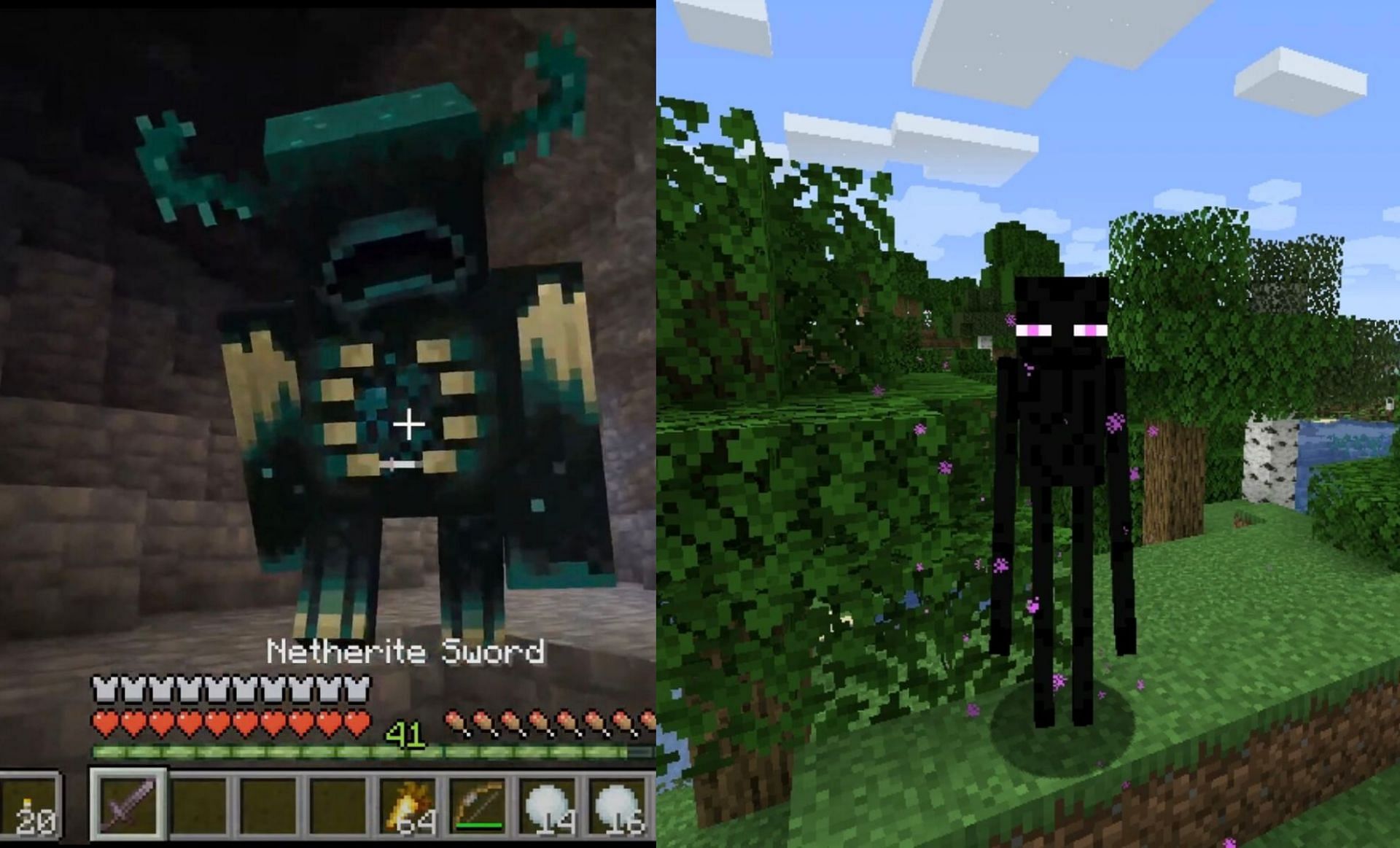 Two of the most powerful mobs in the game: Warden and Enderman (Images via Minecraft Wiki)