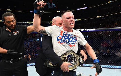 Colby Covington celebrates his victory at UFC 255 via Twitter/YahooSportUK