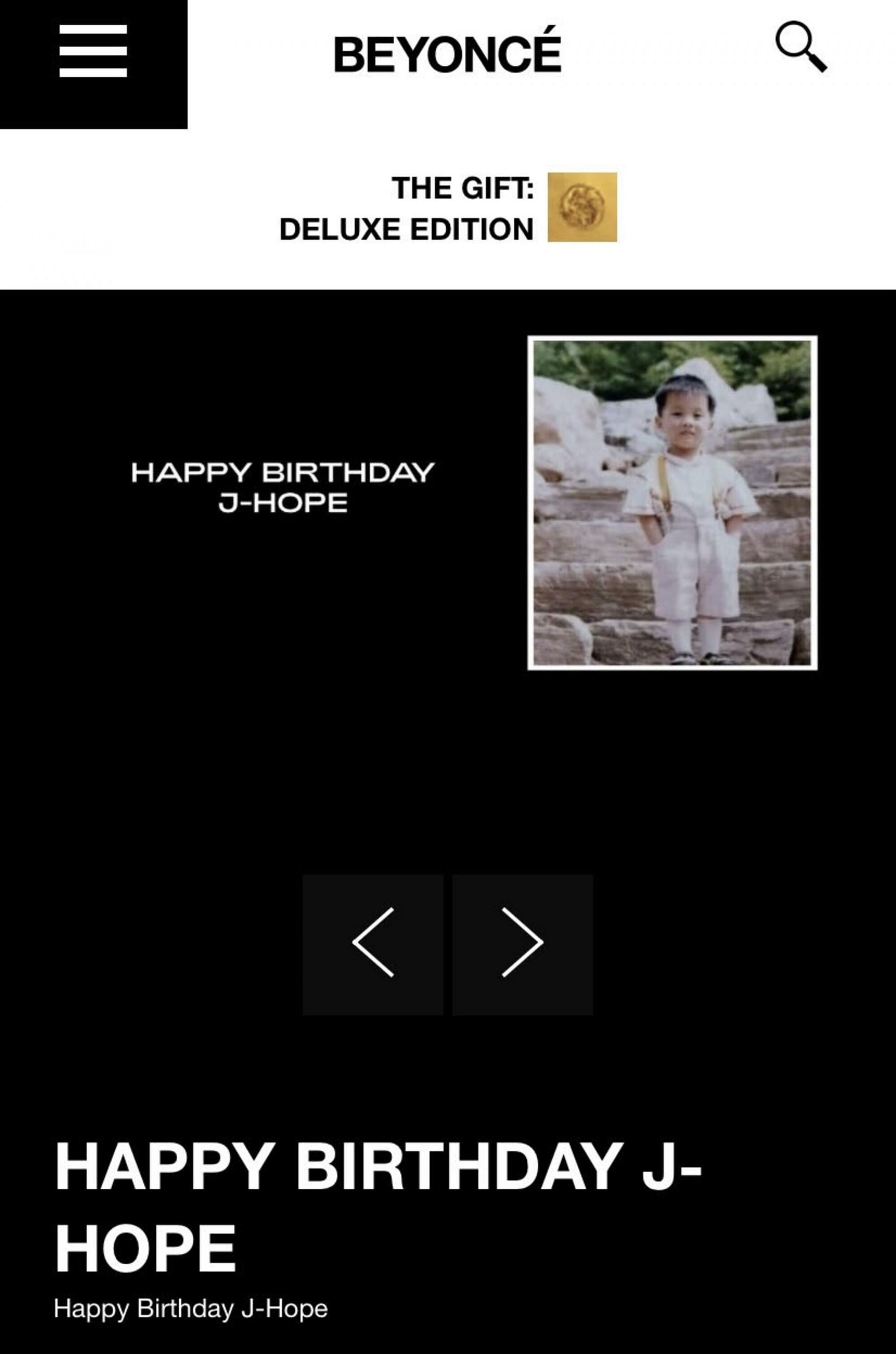 Birthday wishes from Beyonc&eacute; to J-Hope (Image via Beyonc&eacute;&rsquo;s official website)