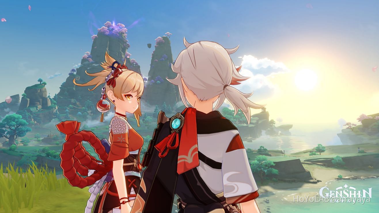 In-game shot of Kazuha and Yoimiya (Image via HoYoLAB)