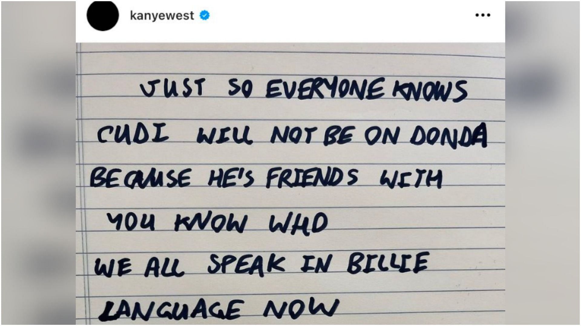 Kanye West&#039;s handwritten note (Image via raptalksk/Twitter)