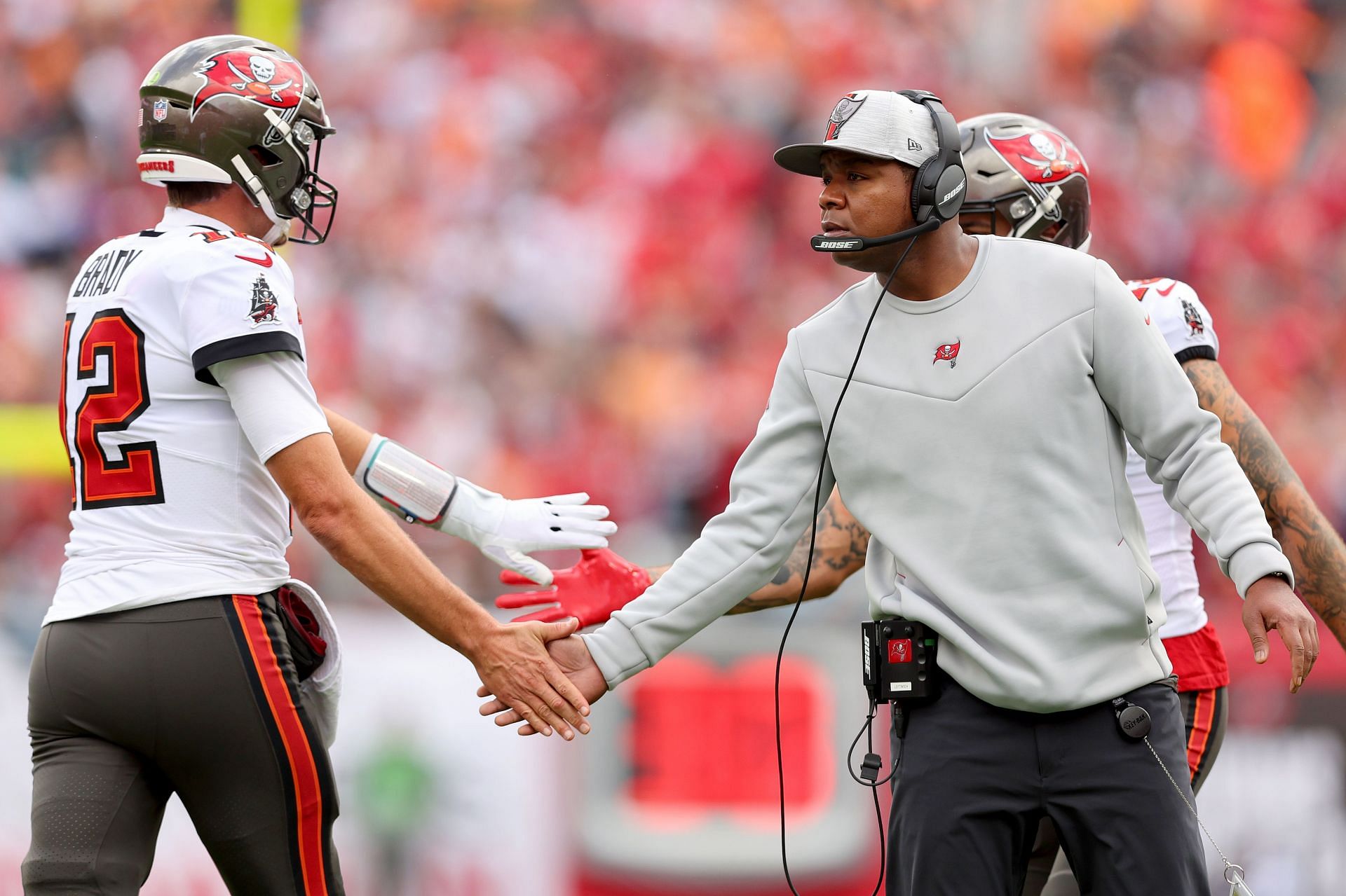 Tampa Bay Buccaneers OC Byron Leftwich and QB Tom Brady