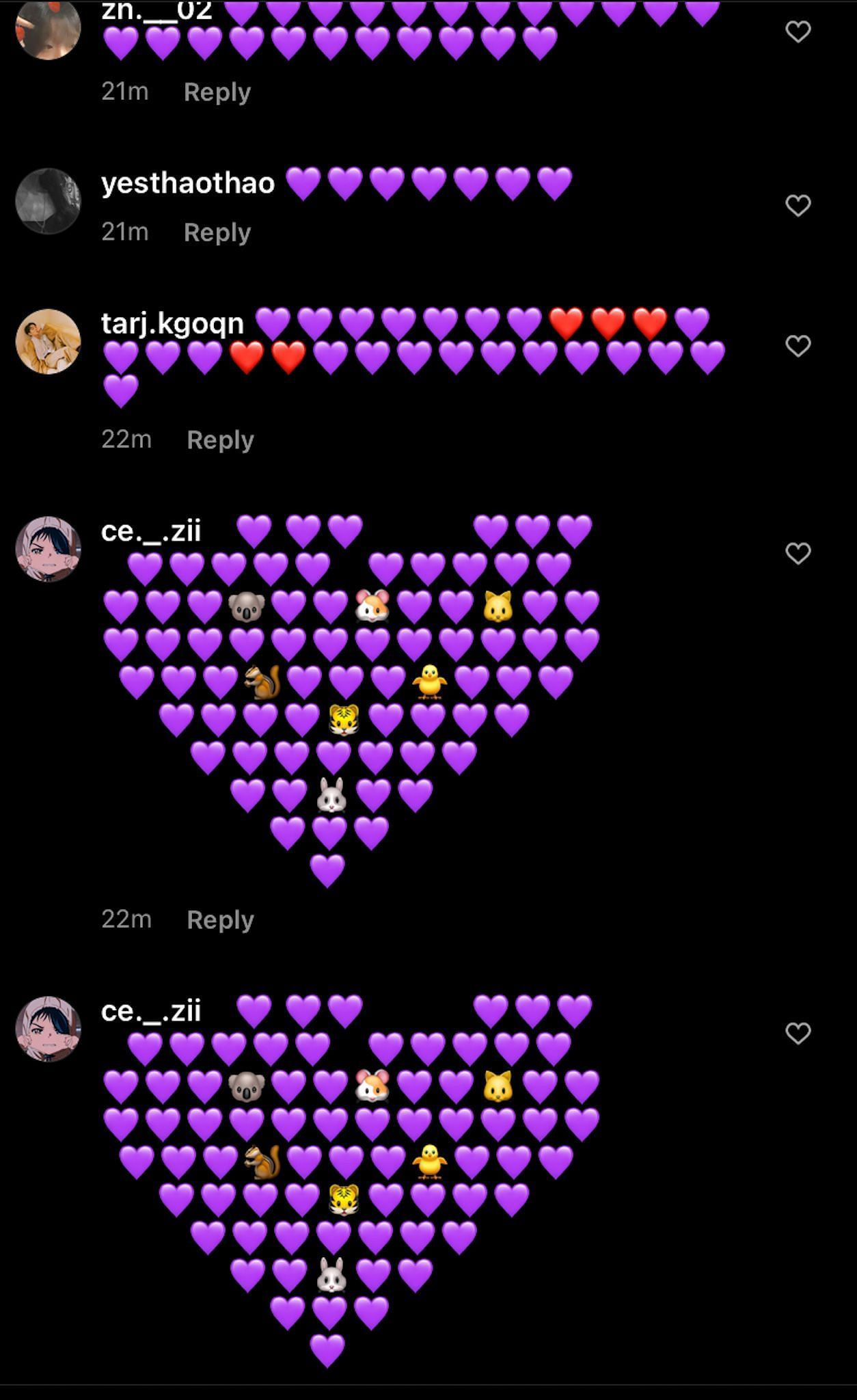 Fans shower RM with purple hearts (Image via Instagram)