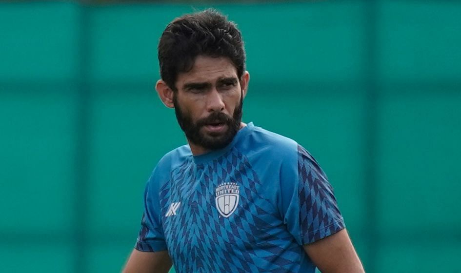 Khalid Jamil during NorthEast United FC&#039;s training session. (Image Courtesy: Twitter/NEUtdFC)