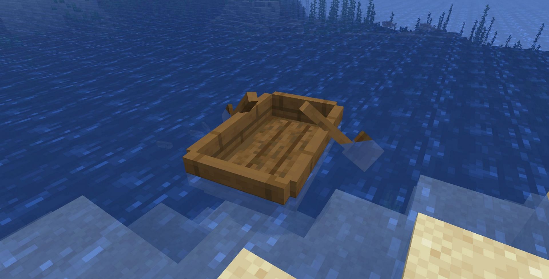 يمكن للاعبين عبور المسطحات المائية الضخمة بالقارب (الصورة من Minecraft)