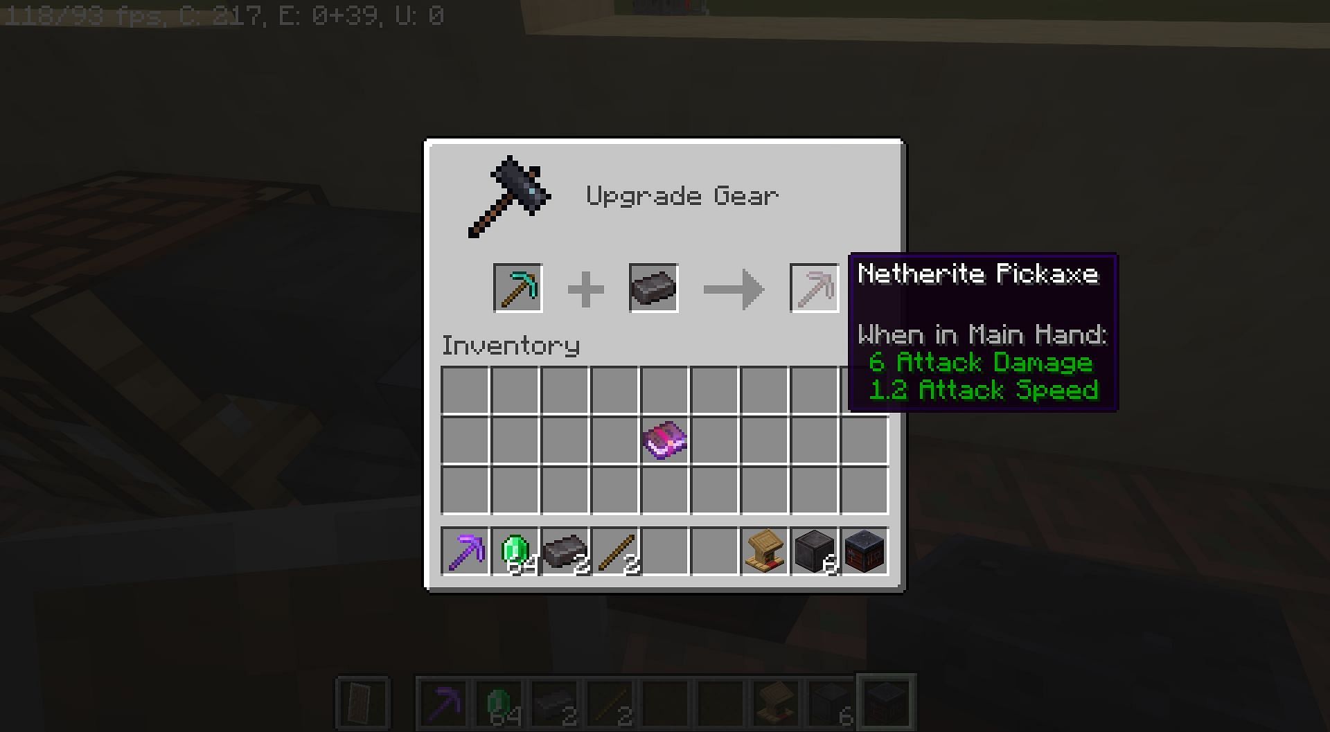 Use smithing table to upgrade the tool (Image via Minecraft)