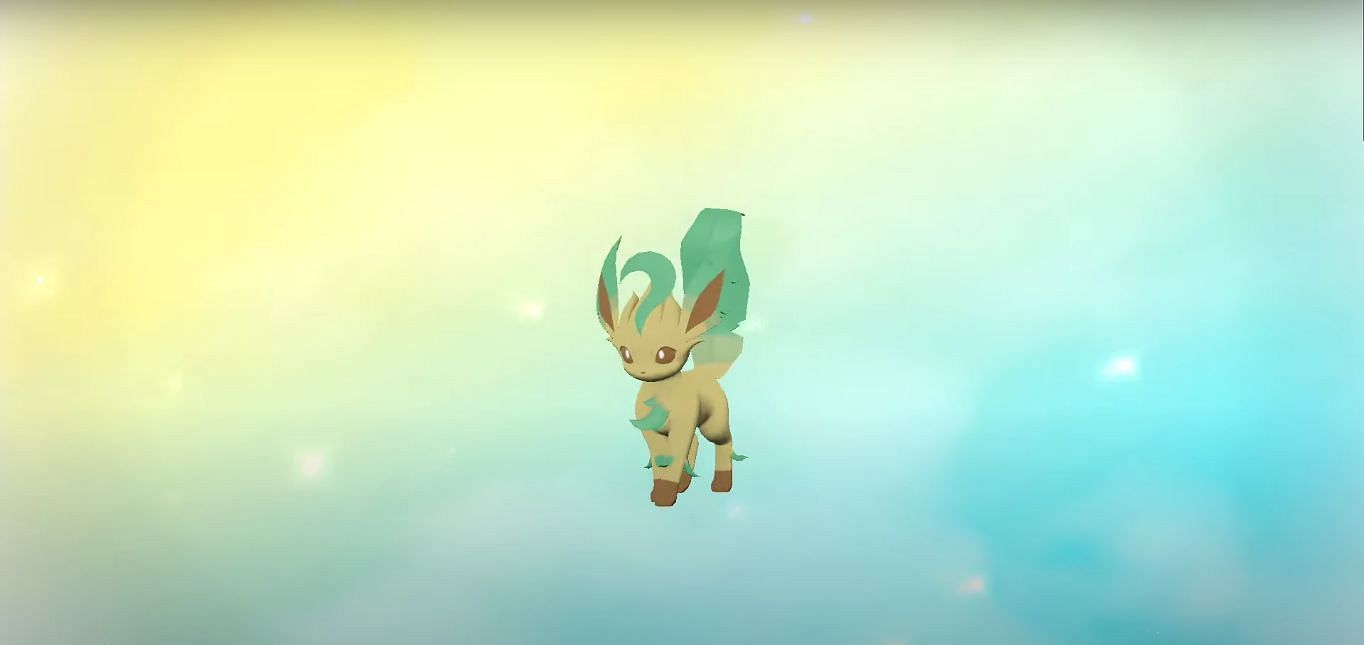 Eevee evolves into Leafeon by the Mossy Rock (Image via Game Freak)