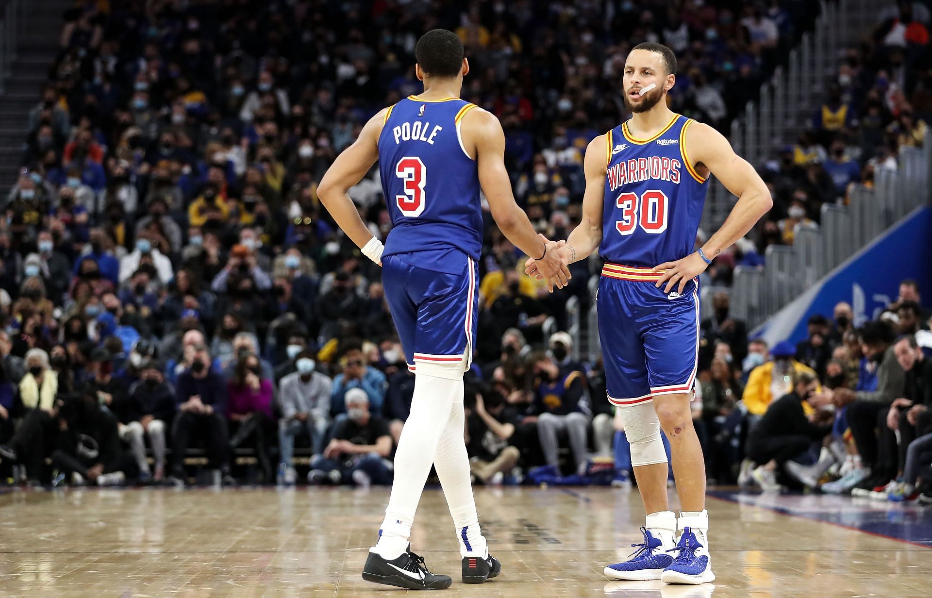 Golden State Warriors superstar Steph Curry alongside Jordan Poole