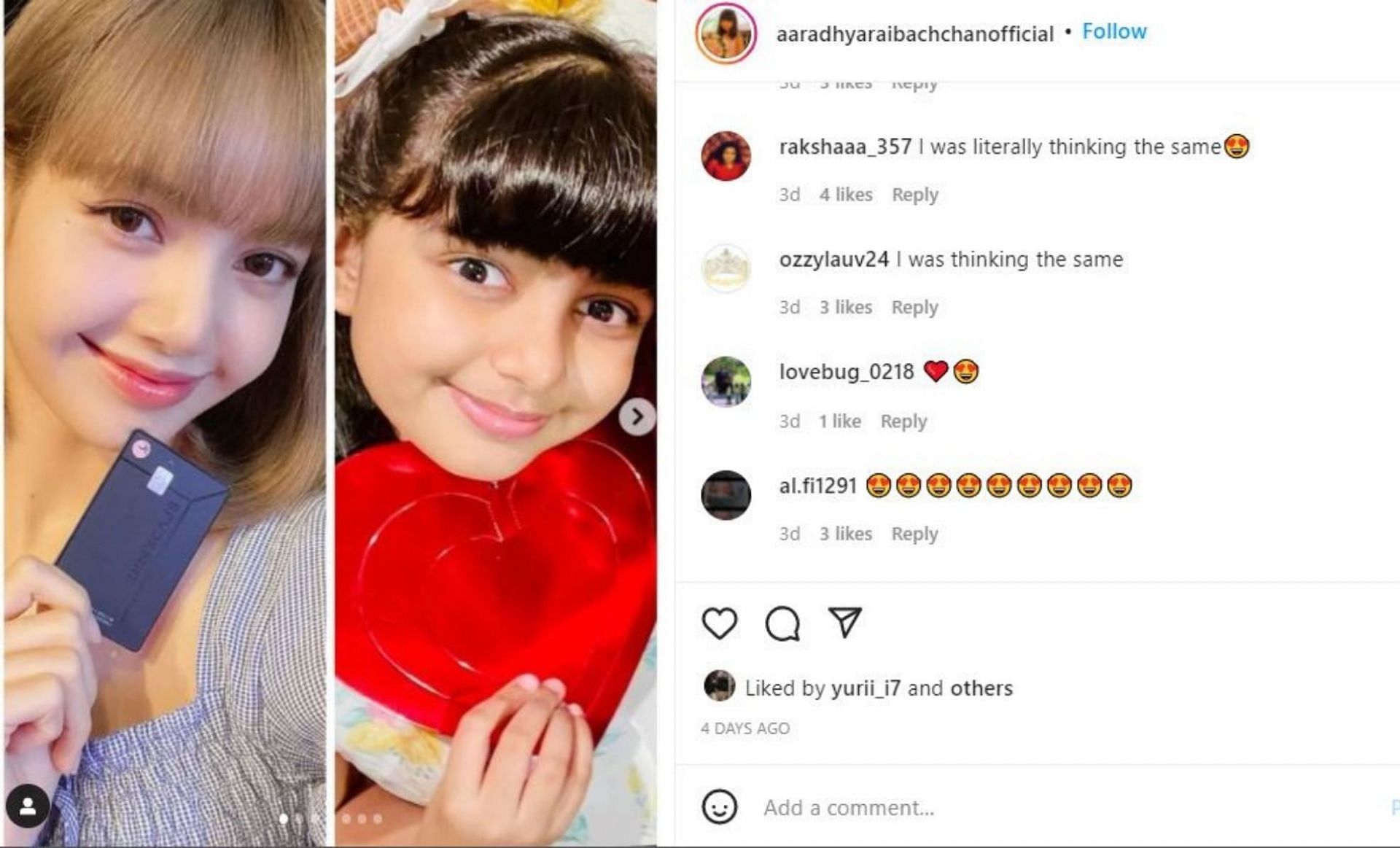 Comments under the collage post (Screenshot via @aaradhyaraibachchanofficial/Instagram)