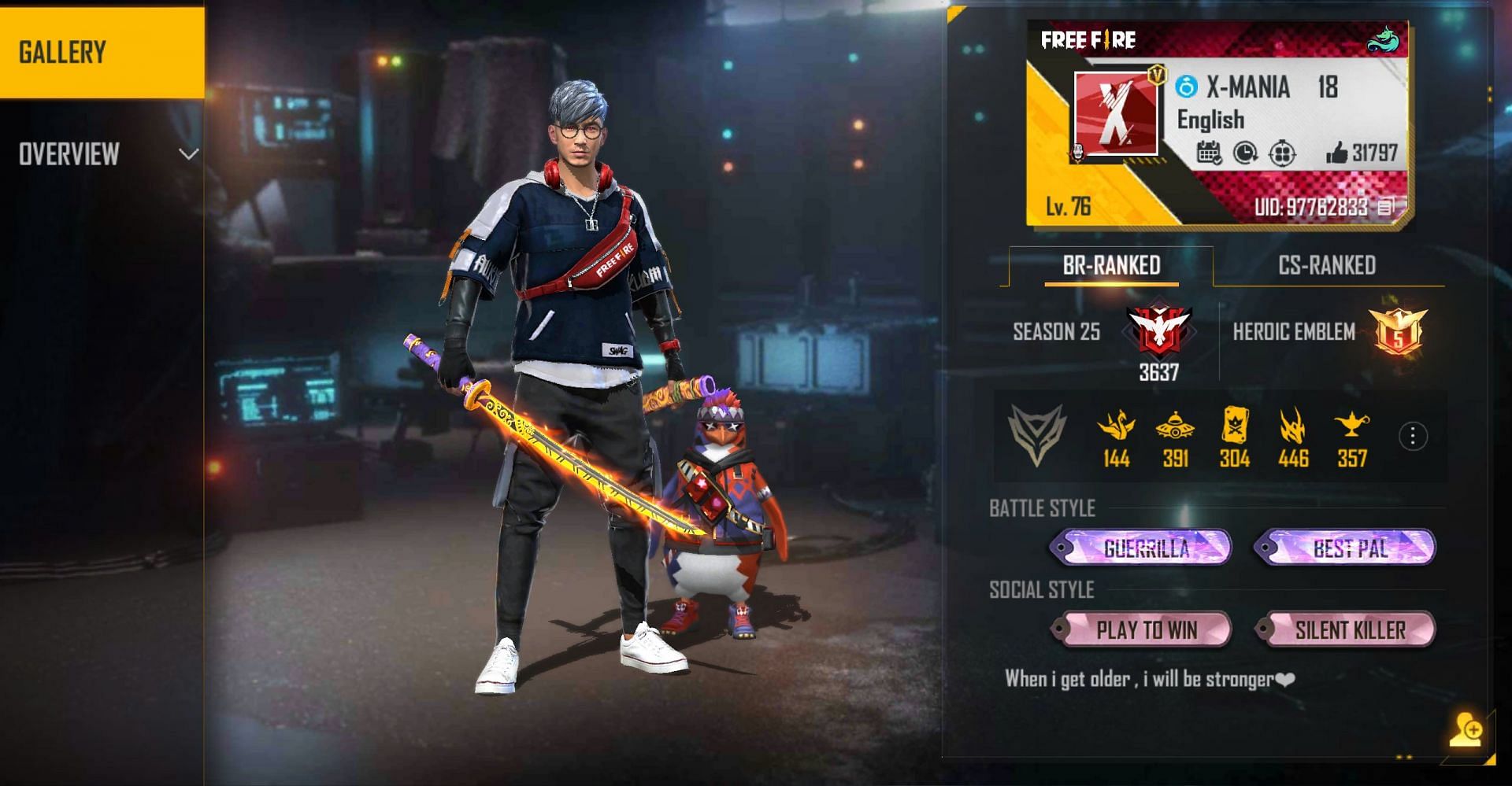 X-Mania&#039;s ID in the game (Image via Garena)