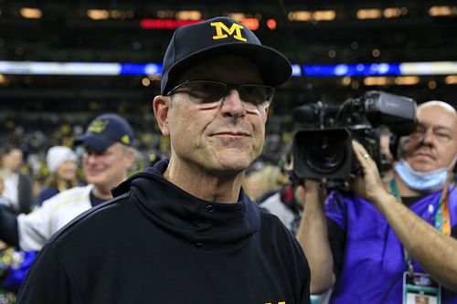 Jim Harbaugh at the 2021 Big Ten Championship - Iowa v Michigan