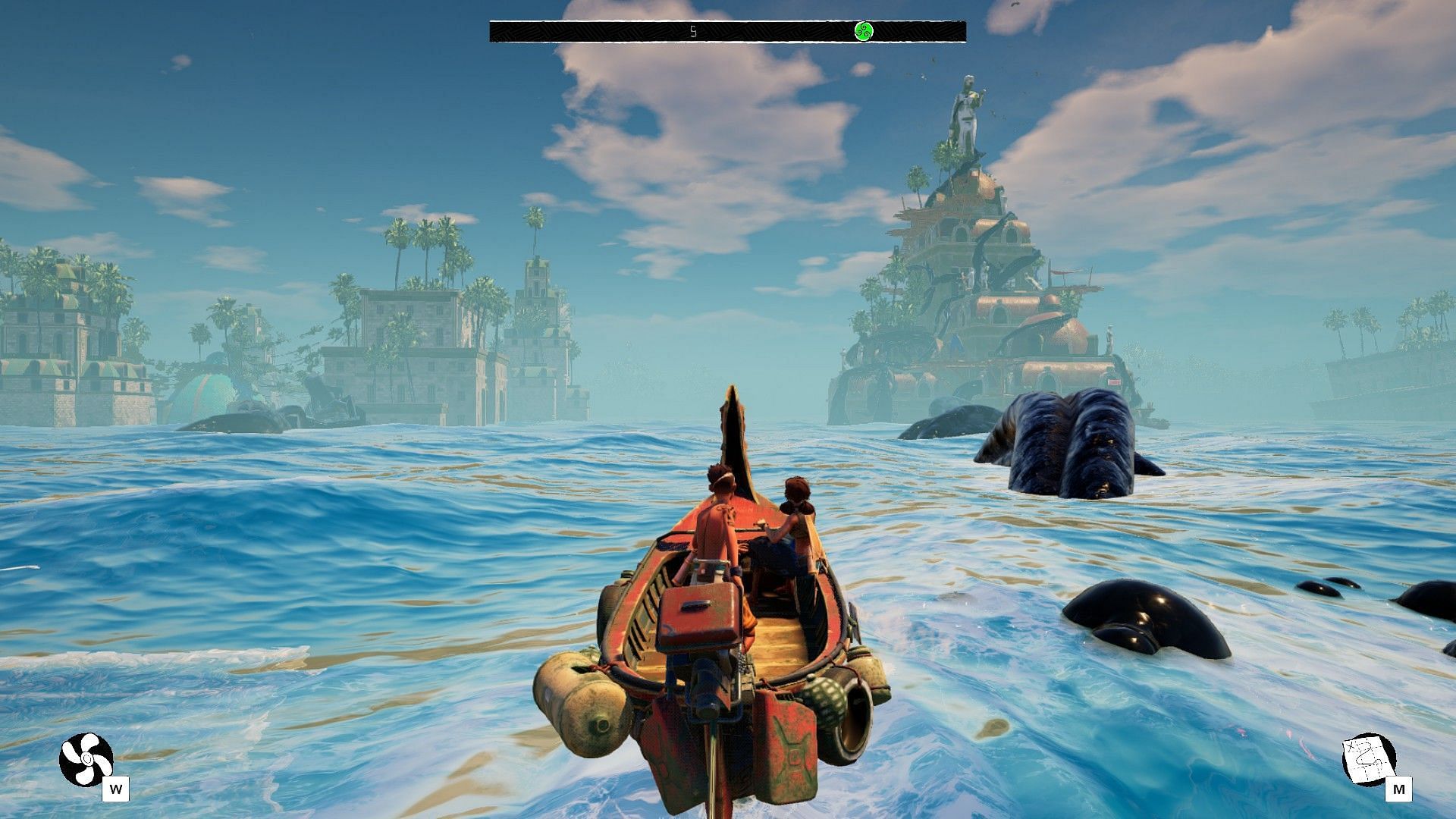 Players&#039; means of travel will be a handy motorized boat (Image via Submerged: Hidden Depths)