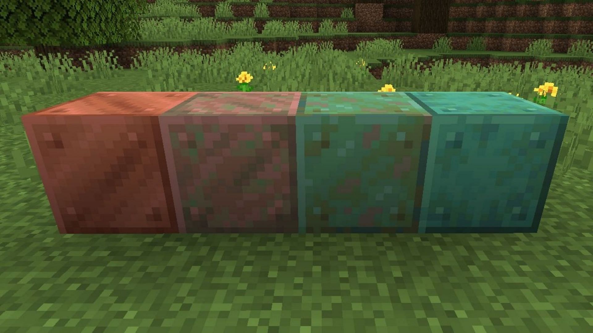Various stages of copper oxidation (Image via Mojang)
