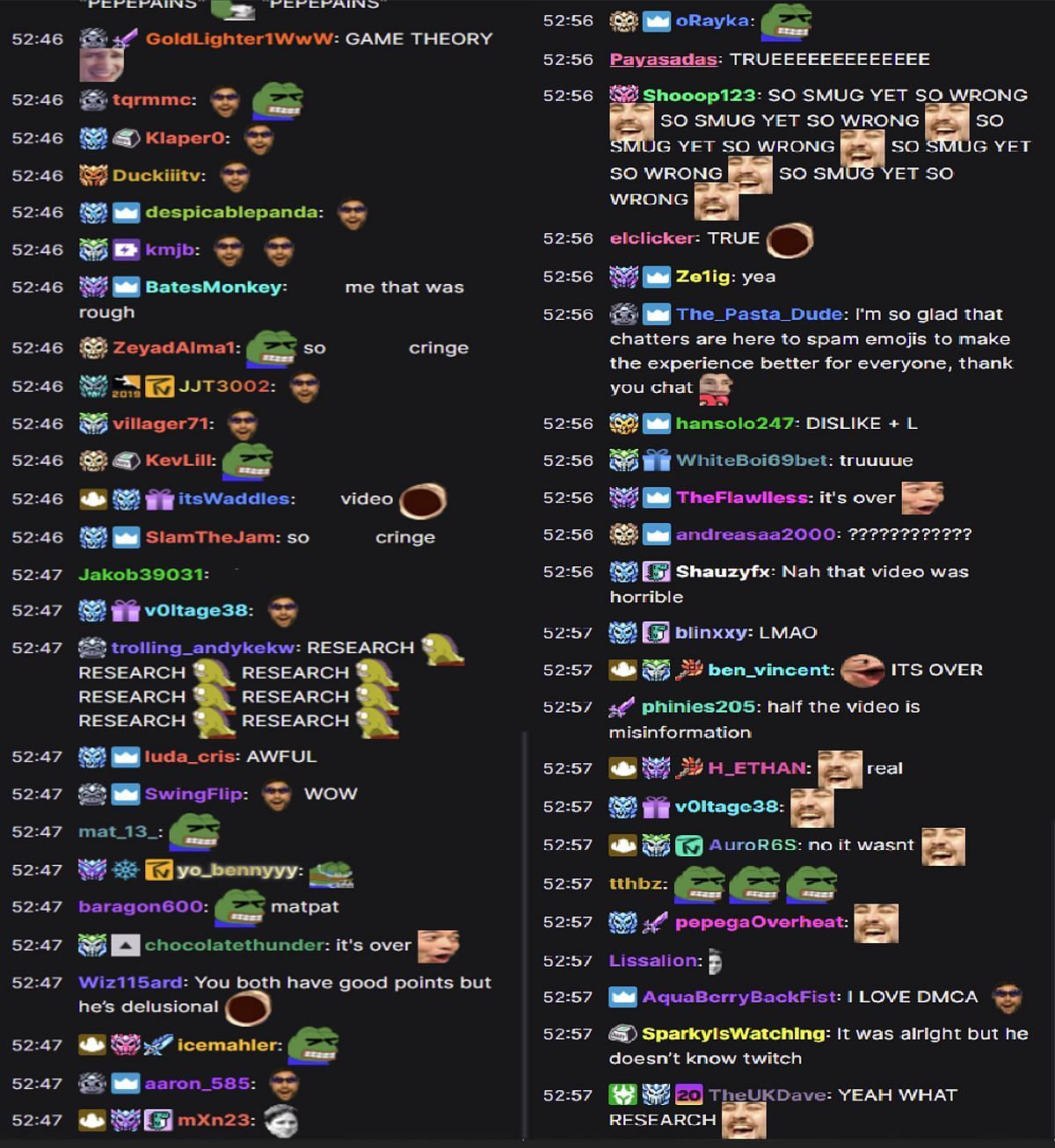 xQcOw&#039;s Twitch chat calling the video cringe and misinformed (Images via xQcOW/Twitch)