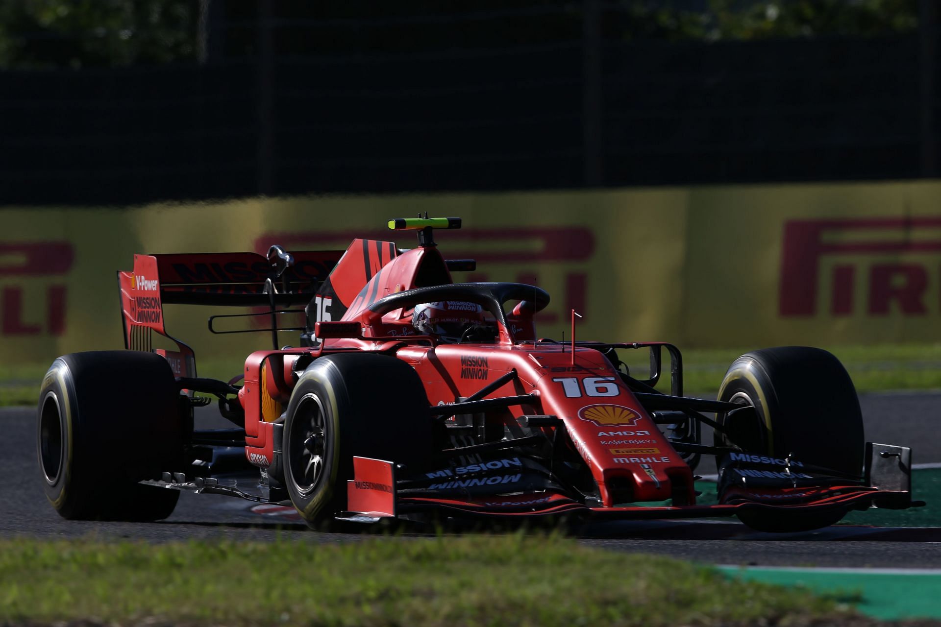 Charles Leclerc (#16) driving the Ferrari SF19 at the 2019 Japanese Grand Prix