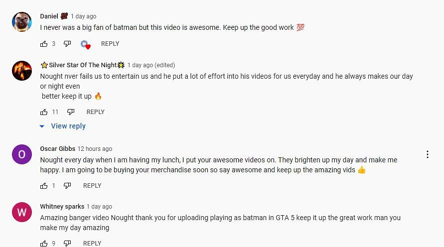 Supportive comments from the YouTube video (Image via YouTube)