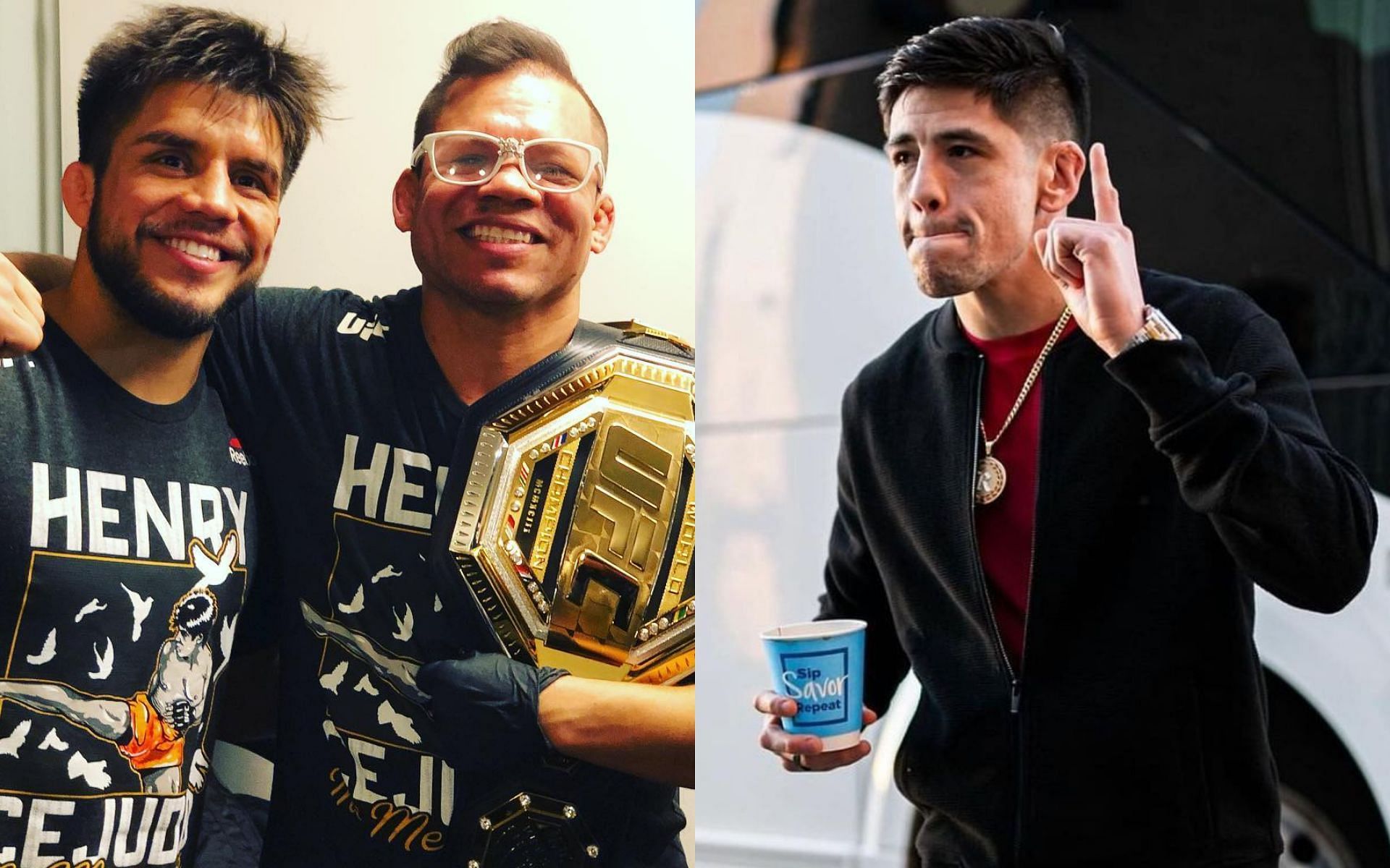 Henry Cejudo with Eric Albarracin (L) and Brandon Moreno (R) via Instagram @cptamericas and @theassassinbaby