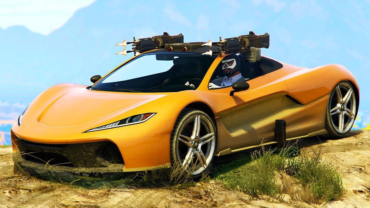 Modded vehicle with heavy machine guns(Image via YouTube @Kwebbelkop)