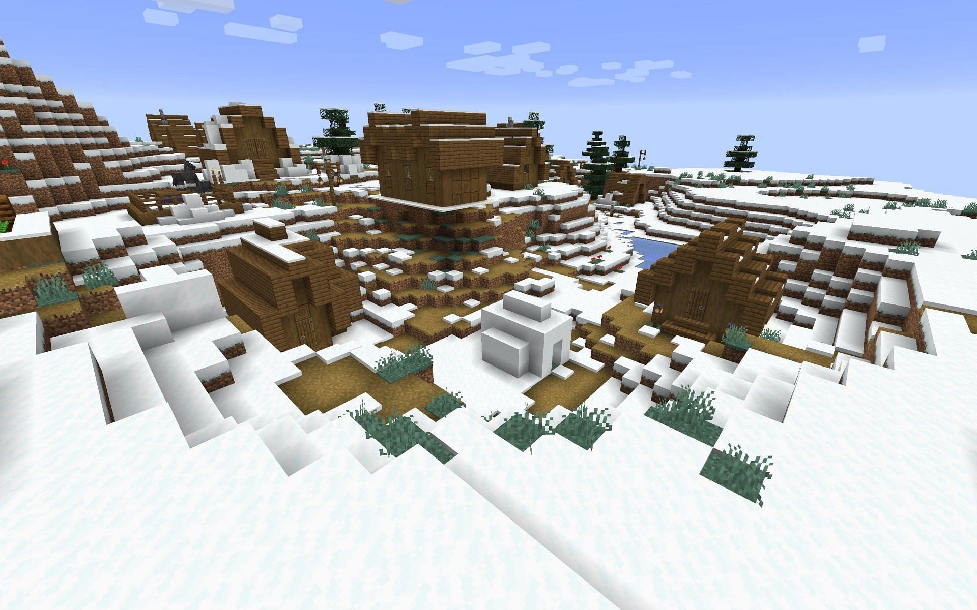 I villaggi di neve abbondano in questo seme, consentendo una facile raccolta di risorse (Immagine via Mojang)