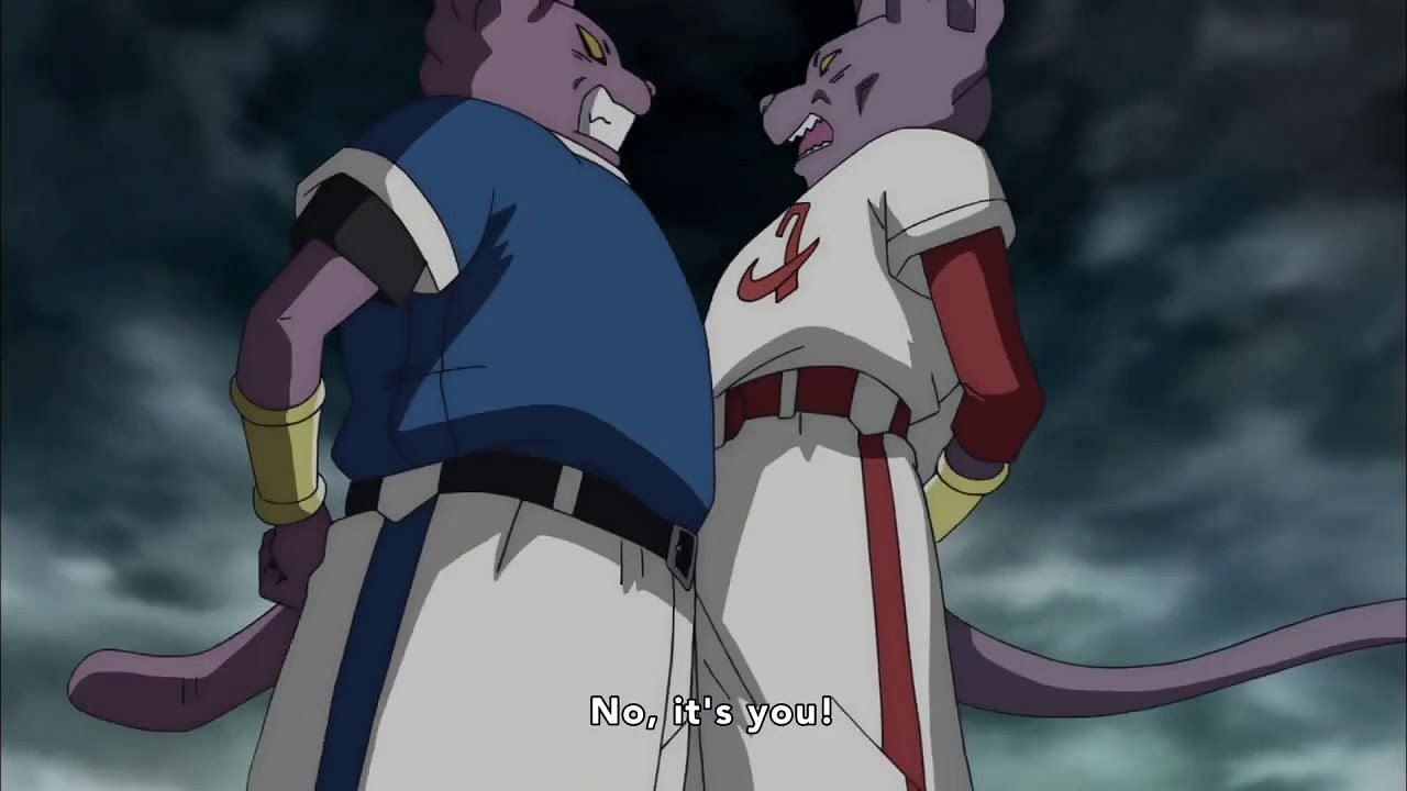 Beerus and Champa arguing during their baseball match (Image via Toei Animation)