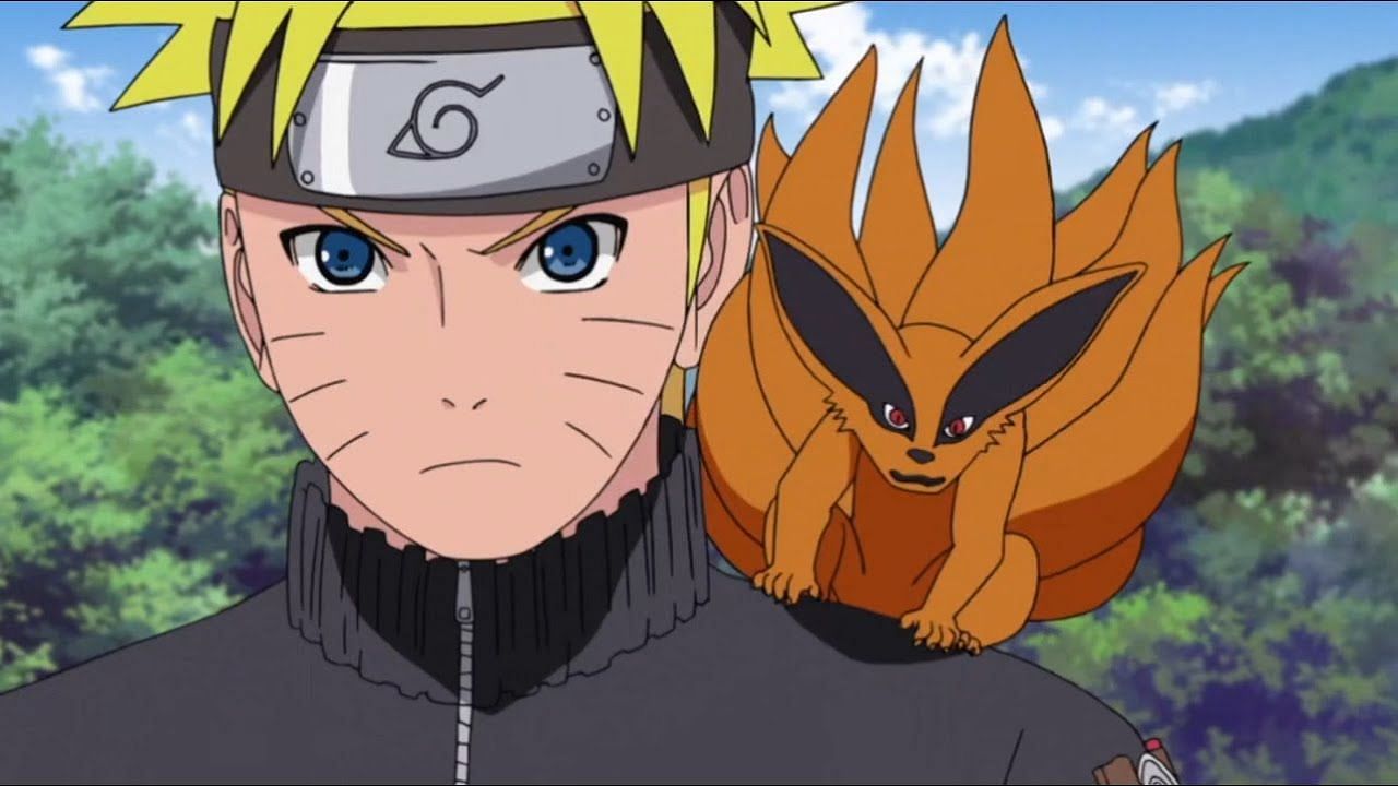 Naruto with a small version of Kurama on his shoulder (Image via Studio Pierrot)