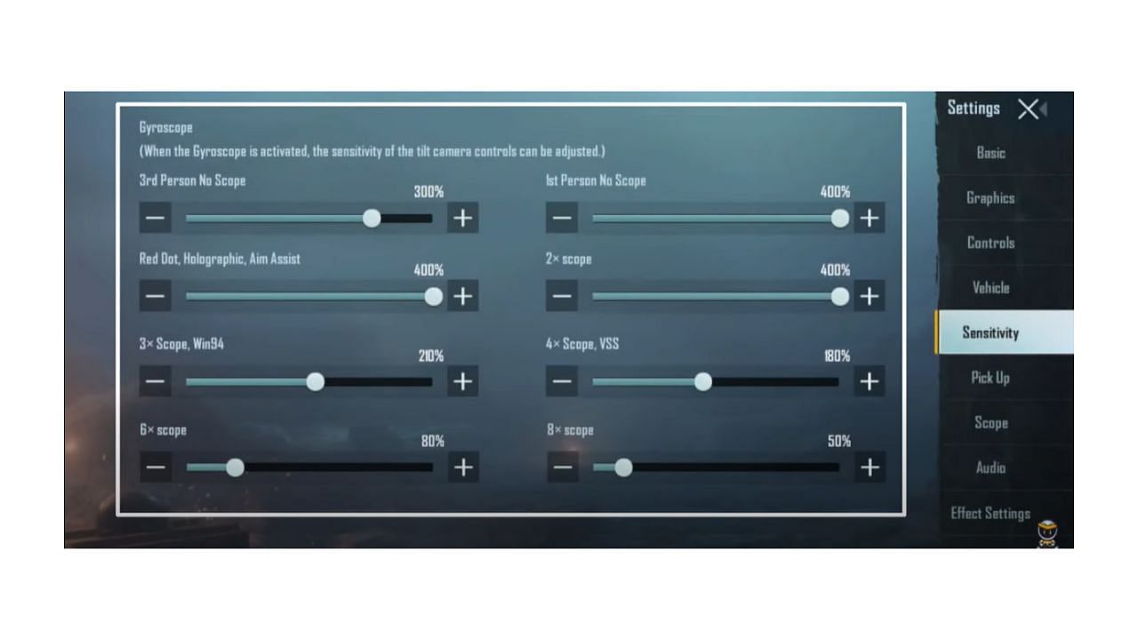 ADS Sensitivity settings for 3-finger with gyro (Image via Zendex/YouTube)