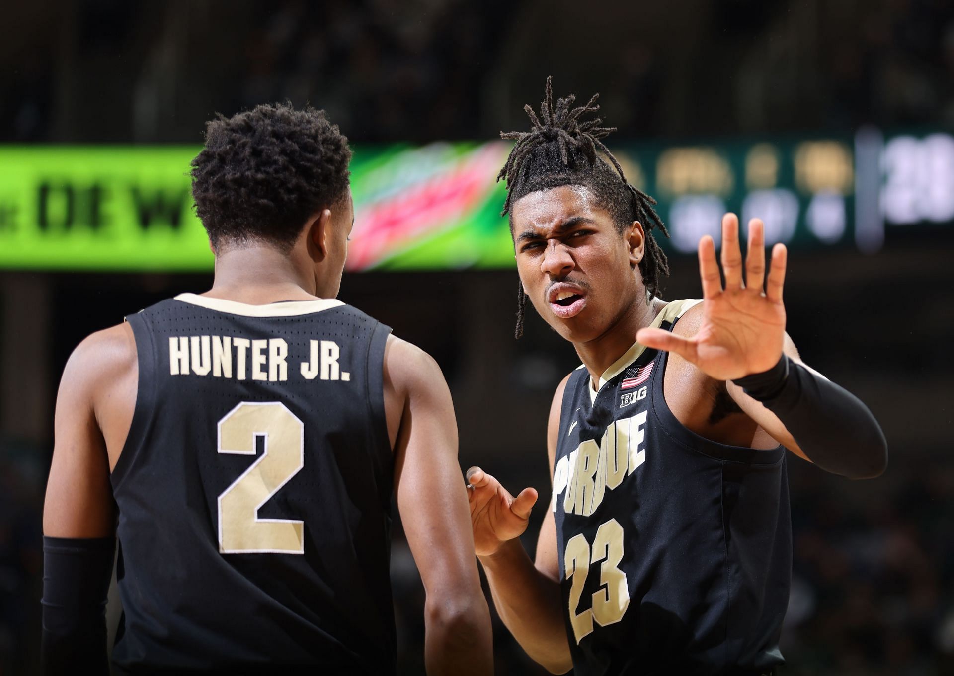 Purdue guard Jaden Ivey, right, prepares for the NCAA Tournament.