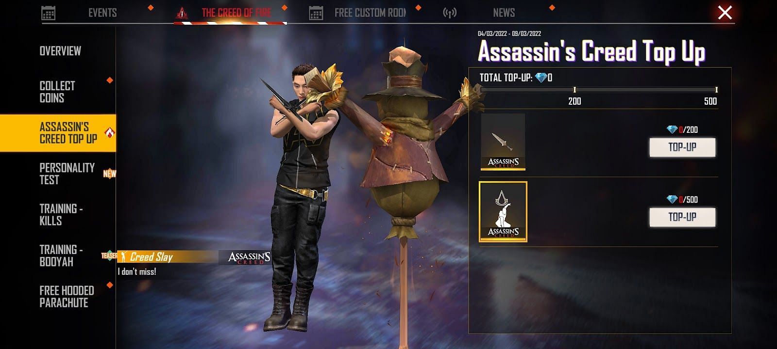Creed Slay emote available in Assasin&#039;s Creed Top Up (Image via Garena)