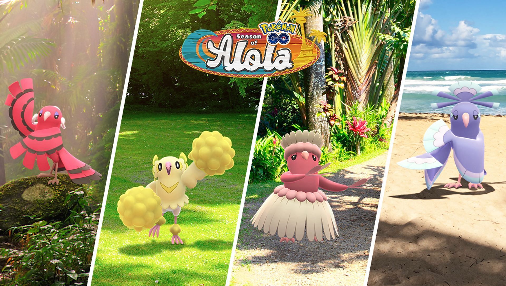 The many different forms of Oricorio as they are displayed in the Festival of Colors announcement picture (Image via Niantic)