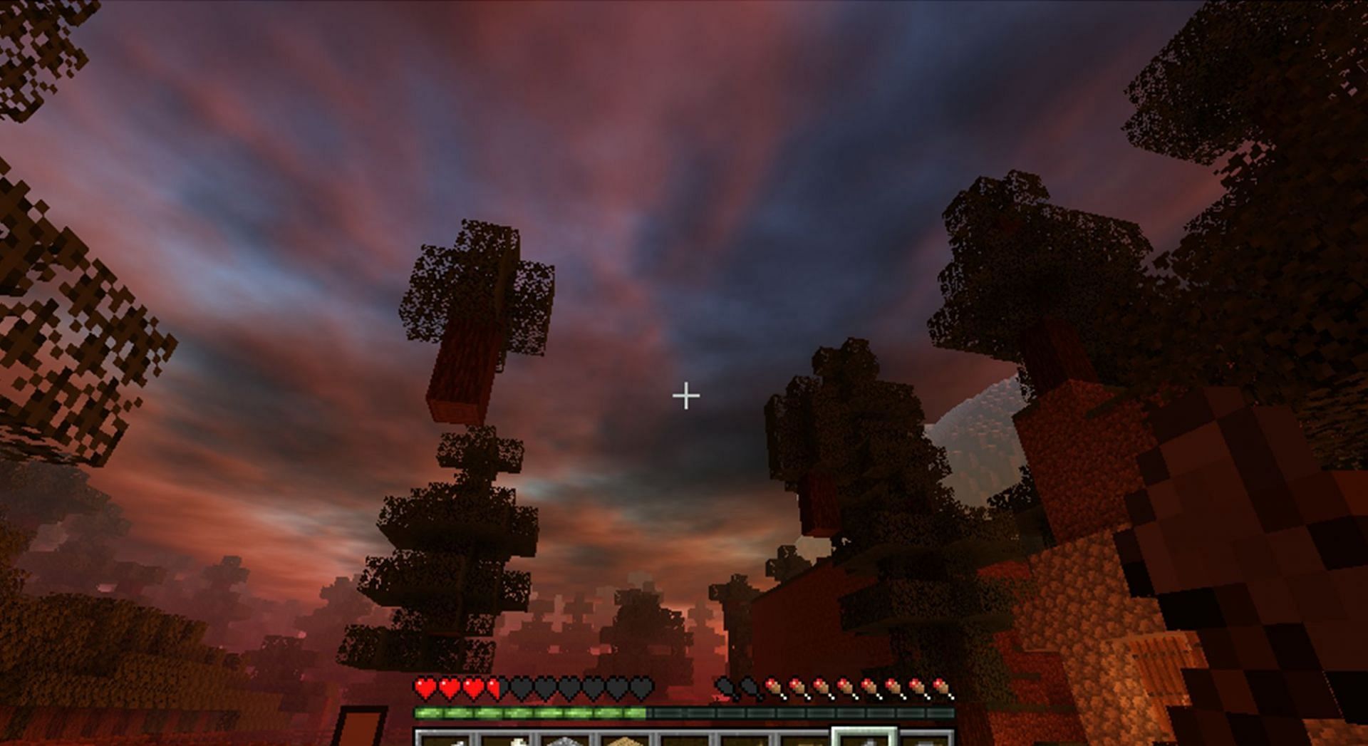 Pink sky effect at dusk in Minecraft (Image via Builder&#039;s QOL)