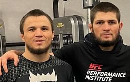 Watch: Khabib Nurmagomedov gets big crowd cheer while assisting Umar Nurmagomedov during UFC 272 face-off