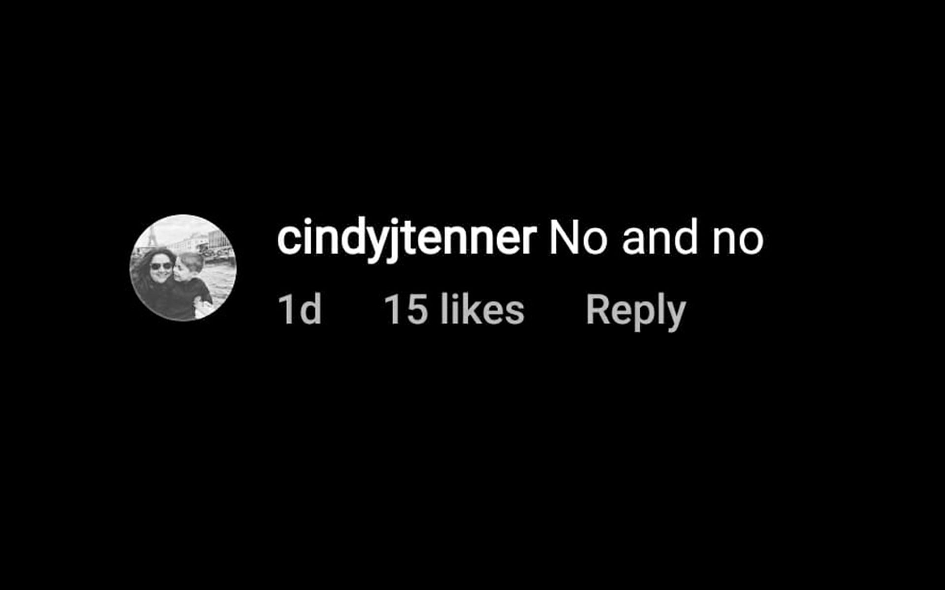 A comment by Instagram user @cindyjtenner (Image via Sportskeeda)