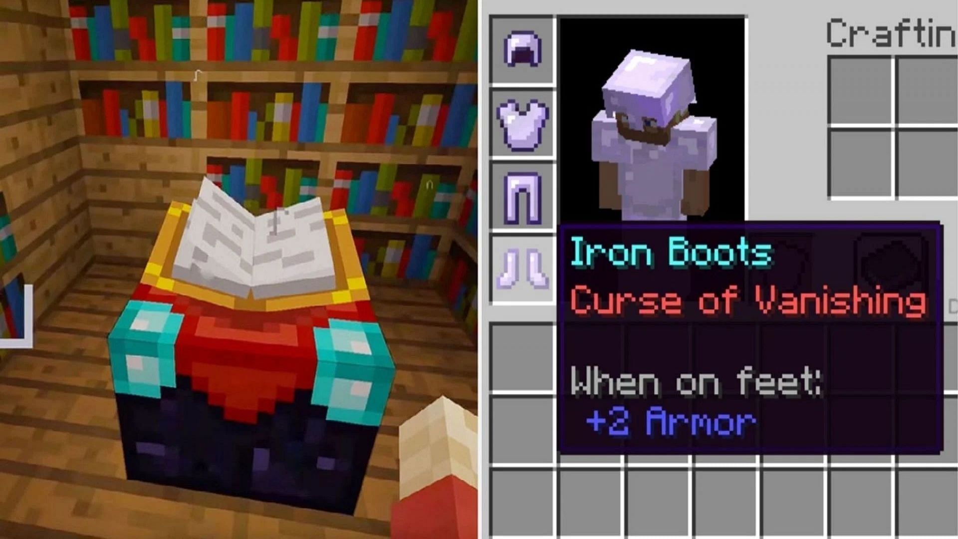 Curse of Vanishing applied to a player&#039;s boots (Image via Mojang)