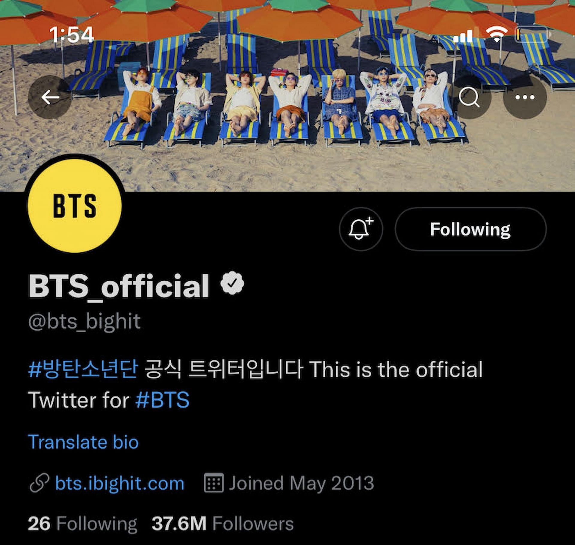 Official Twitter handle of the K-pop group (Image via Twitter/@bts_bighit)