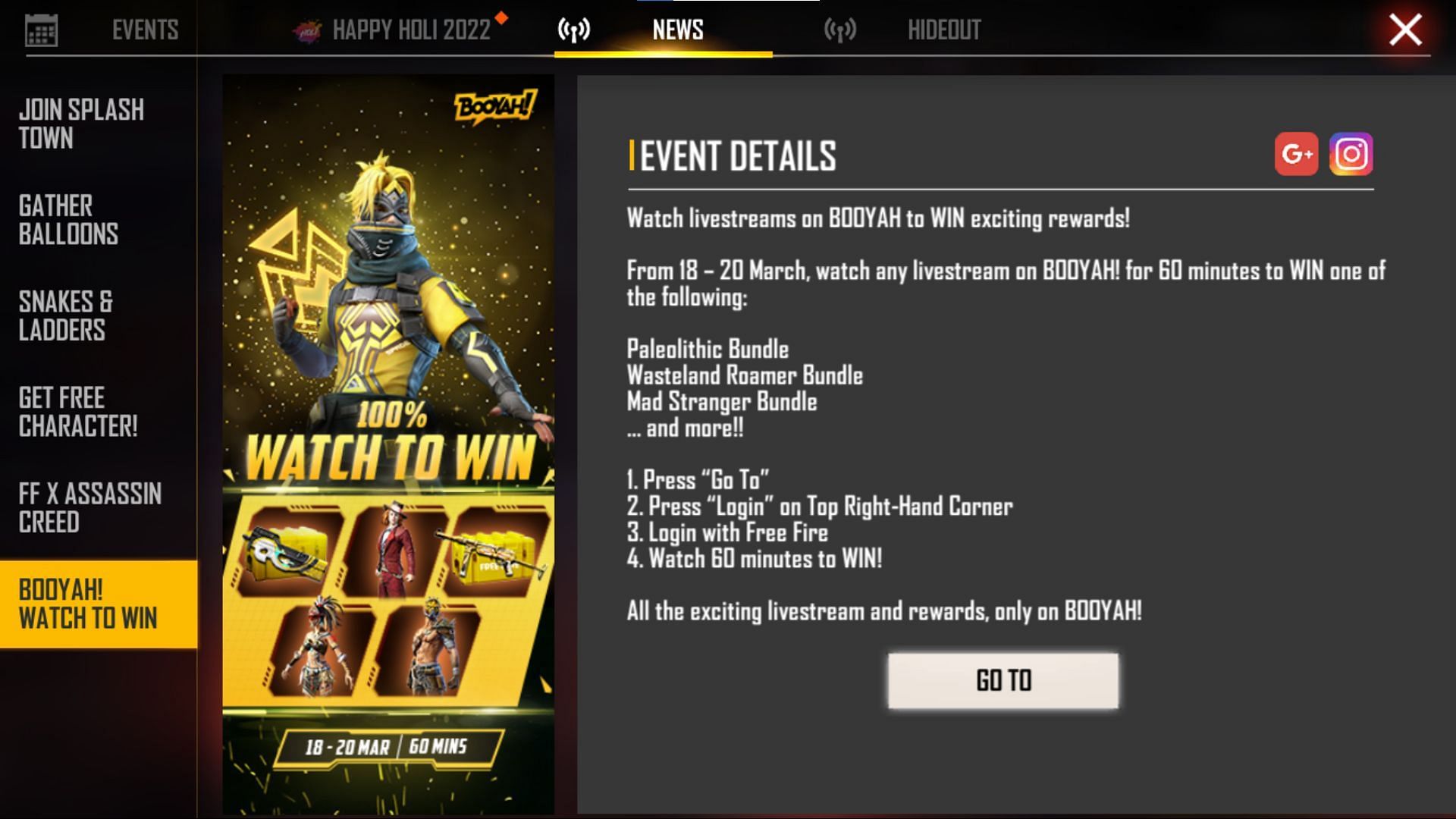 Watch to Win evetns can provide Free Fire MAX diamonds as well (Image via Garena)