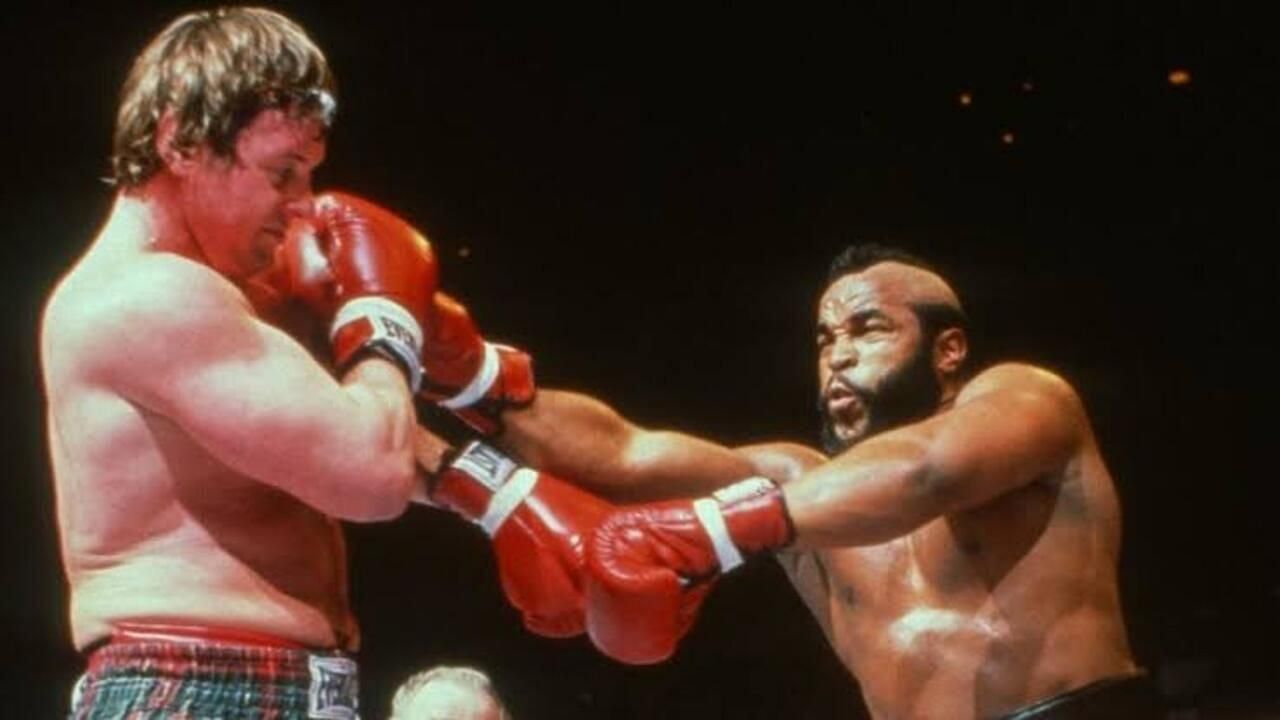 Mr. T and Roddy Piper in a boxing match.