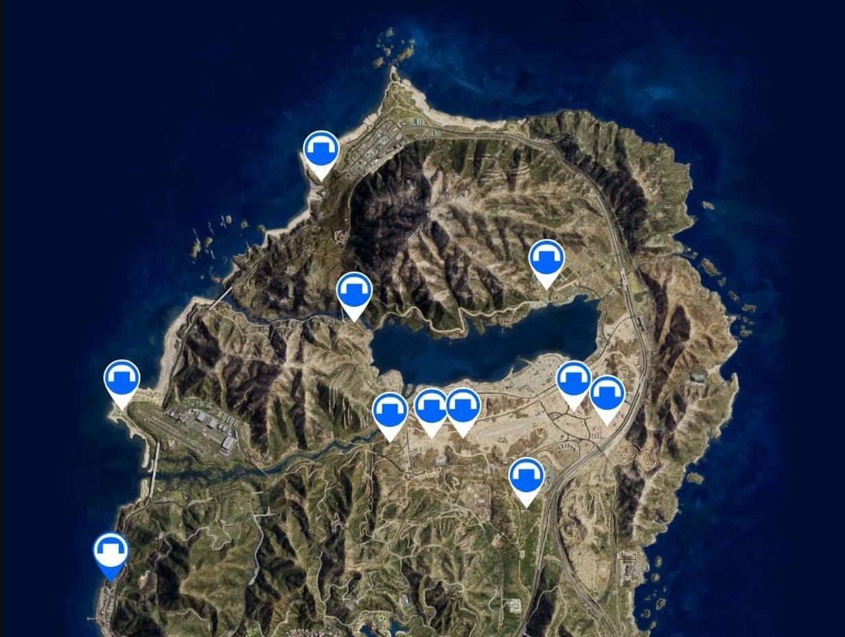 A map of all Bunkers (Image via Rockstar Games)